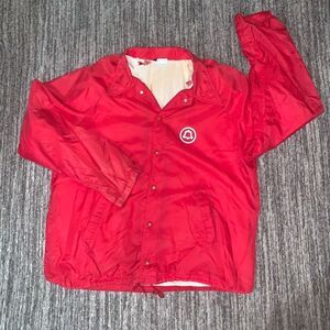 Vintage Southern Bell Phone Company Large Snapfront Windbreaker Jacket Red Nylon